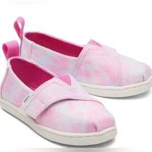 Toms Neon Pink Multi Tie Dye Twill Alpargata Slip On Toddler Sneakers